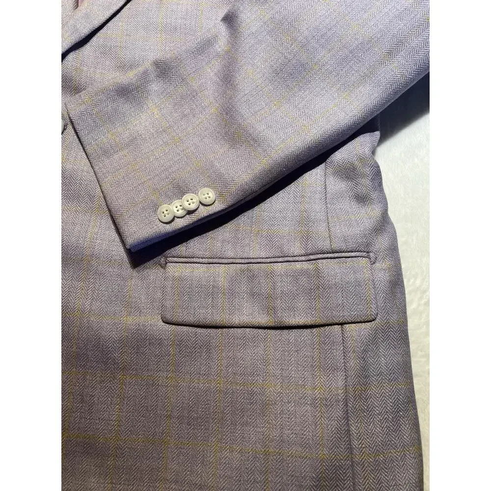 Paul Fredrick Blazer 50R Purple Lavender Camel Gold Plaid Herringbone Silk Wool